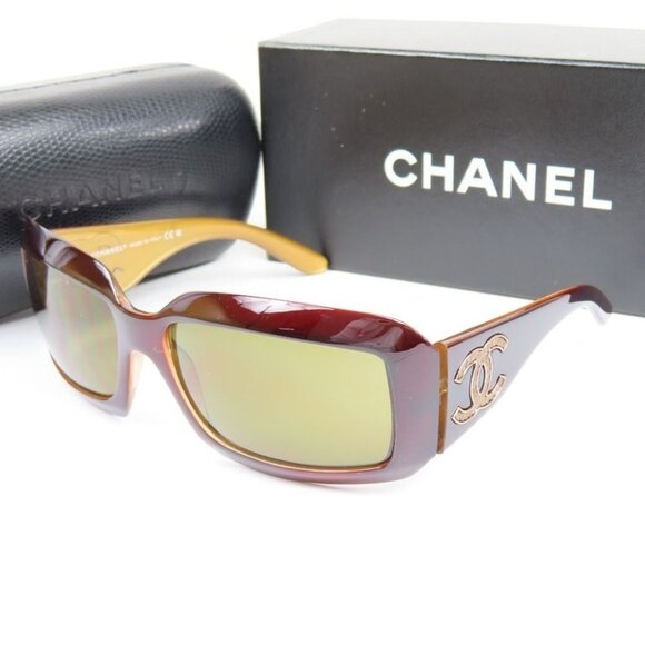 RARE CHANEL CC Vintage Logo Mother of Pearl Sunglasses 6022-Q Brown Amber - Picture 1 of 10